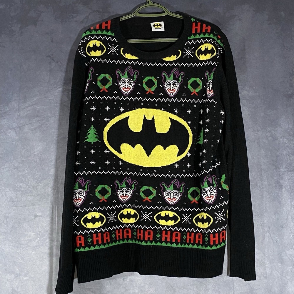 DC Comics Batman Joker Ugly Christmas Sweater Mens XL Black Holiday